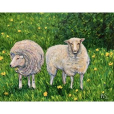 “Sheep in the Field” – Original Animal Painting, Oil on Canvas | Marina Stognieva